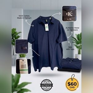 NWT Calvin Klein Men's 100% Cotton Polo Shirt - Navy Blue - Size L